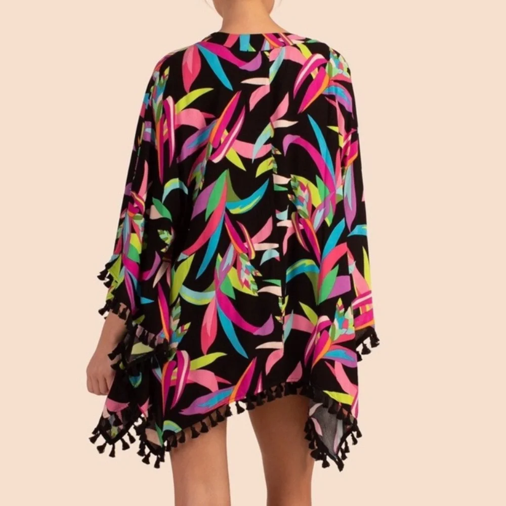 Trina Turk Bird Of Paradise Kimono Swim Cover Colorful Palm‎ Print One Size - Picture 2 of 9
